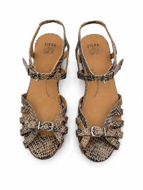Ziera Choose Comfort Snakeskin Print Leather Strappy Sandals Adjustable Buckle